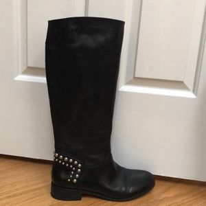Black silver studded leather boots, size 9.5.